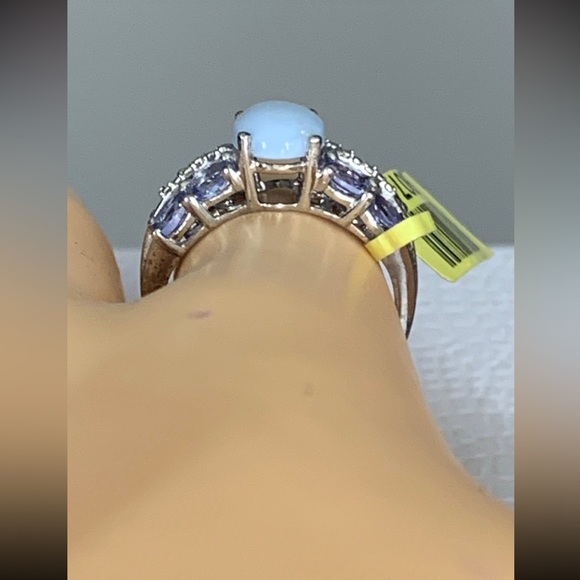 Signed STS 925 Sterling Silver Oval Larimar Blue Gemstone Ring Sz 8h - Picture 2 of 14